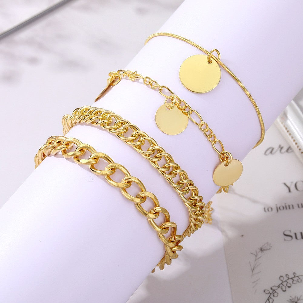 Layered Chain Bracelet Gold Electroplated Geometric Pendant Alloy Fashion Jewelry Gift For Her Chic Style Gift