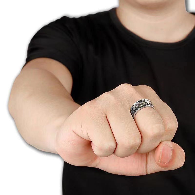 Six Character Fortune Ring For Men Thai Silver Copper Inlay Adjustable Unisex Jewelry Everyday Style Fashion Accessory