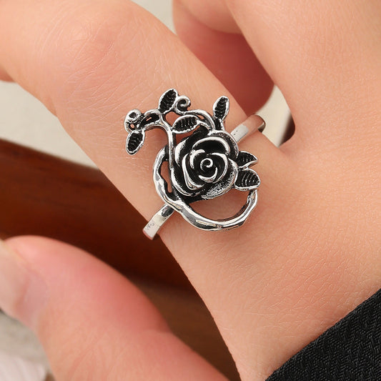 Unisex Open Ring Vintage Flower Electroplated Alloy Adjustable Split Ring Rose And Flower Geometric Shape Design