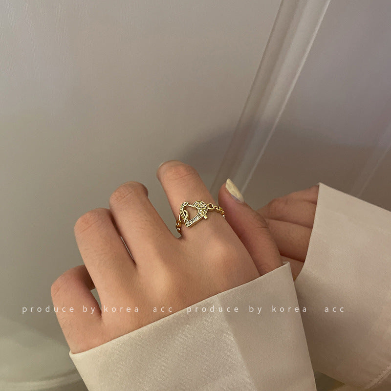 Geometric Heart Zircon Ring Gold Plated Alloy Korean Style Jewelry For Her Timeless Sparkle For Any Outfit Now