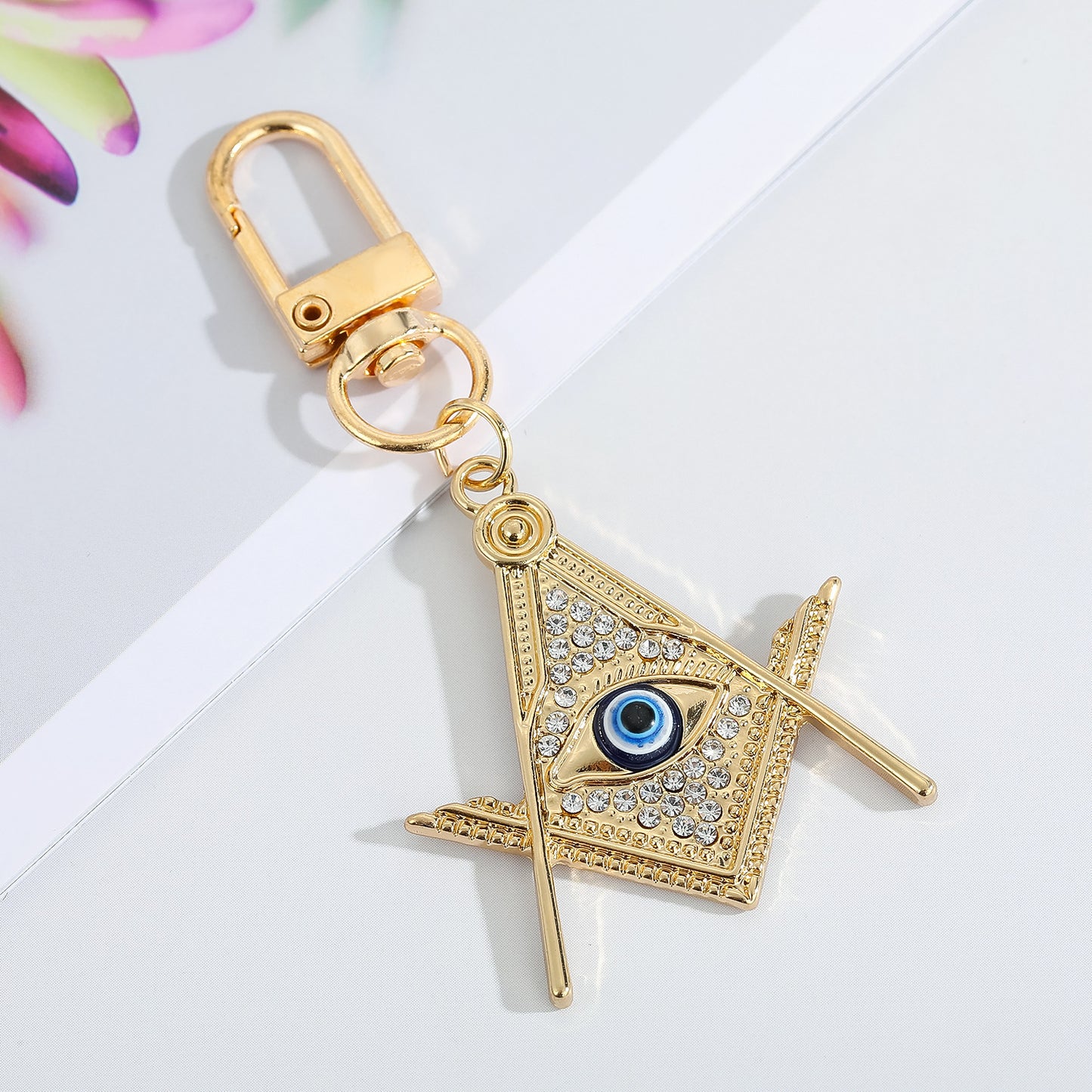 Alloy Keychain Pendant Dripping Oil Eye Design Key Ring Bag Charm Fashion Accessory Durable Silver Finish Trendy Look