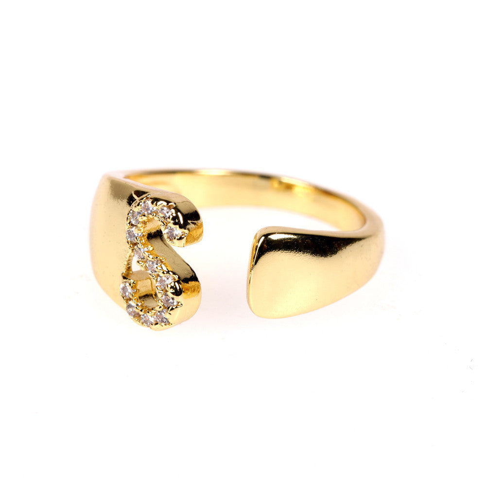 Women Initial Letter Ring Adjustable Gold Plated Diamond Accent Personalized Alphabetical Jewelry Gift For Her