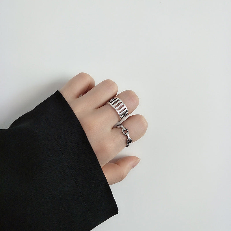 Womens Ring Retro Twine Cross Connect Geometric Copper Ring Electroplated Band Fashion Jewelry Gift Silver Tone