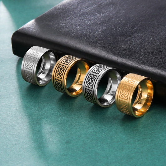 Spacer Square Celtic Knot Ring Unisex Fashion Titanium Steel Electroplated Finish Blackened Steel GoldFinishes