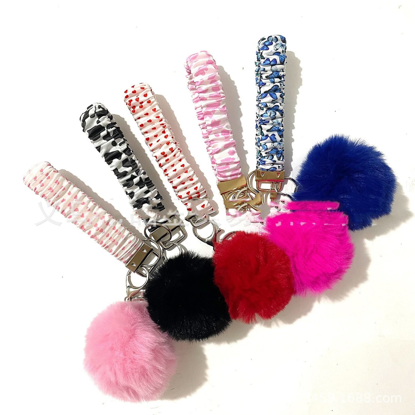 Metal Keychain Wrist Strap with Hair Ring Pink Love