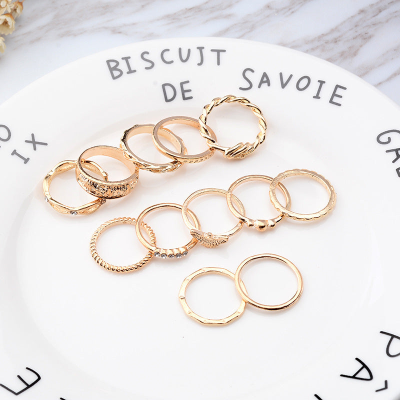 Womens Geometric Rings Set European American Alloy Fashion Jewelry Circle Ring Design for Women Gold Ring Sets