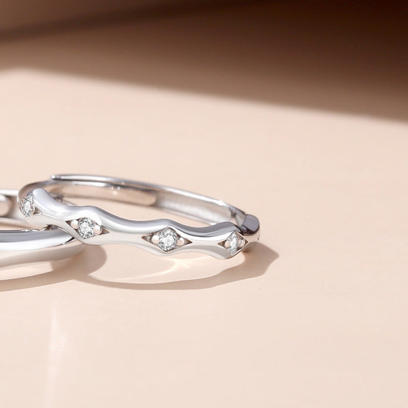 Couple Ring Matching Cubic Zirconite Adjustable Opening White Gold Wedding Band Engagement Anniversary Jewelry