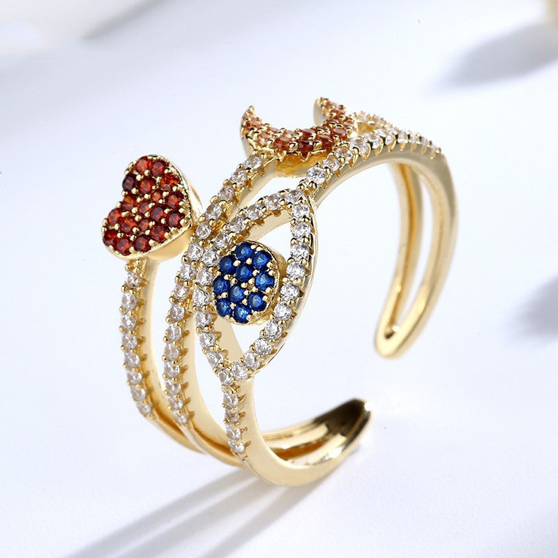 Devils Eye Moon Heart Silver Gold Geometric Ring Fashionable Simple Jewelry For Women And Girls Elegant Design