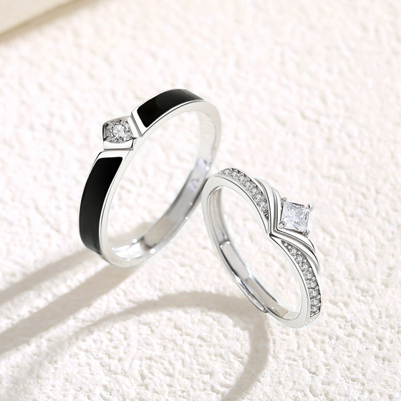 Adjustable Couple Rings Set Knight And Princess Crown Design 925 Sterling Silver Open Ring For Him And Her Jewelry Gift