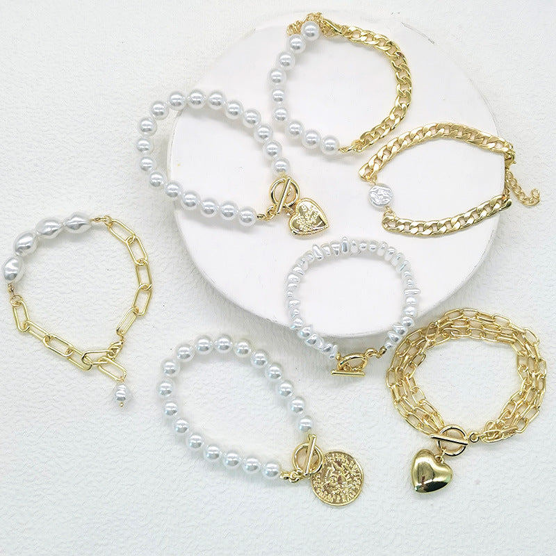 Bohemian Bracelet With Pearl Accents Geometric Shapes