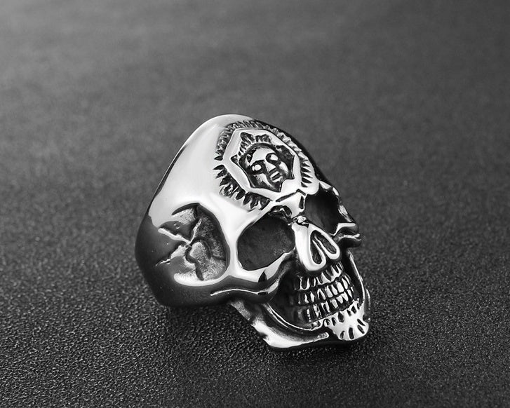 Mens Skull Ring Titanium Steel Silver Color Punk Ring Personality Biker Ring Cool Fashion Jewelry Gift for Him
