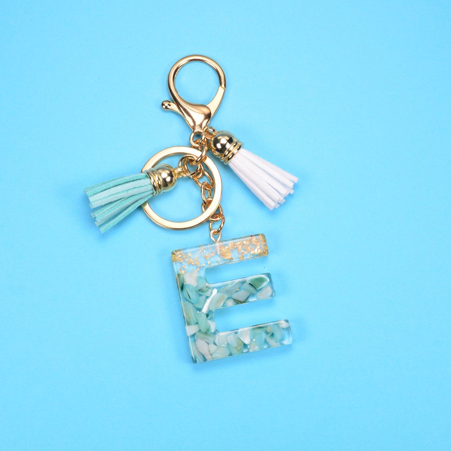 Resin Letter Keychain With Gold Foil Tassel And Alphabet Initial Keyrings For Purses Bags Backpacks Decoration