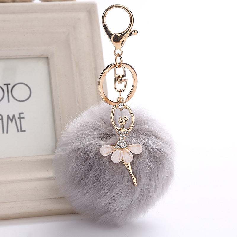 Car Keychain Pendant Simulation Rabbit Hair Accessory Metal Plush Key Ring Bag Charm Fluffy Colorful Gift Style