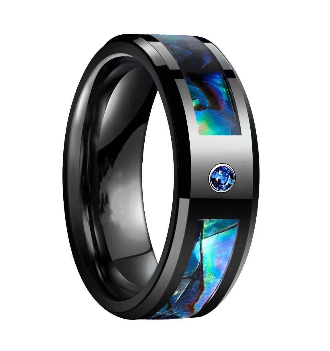 Unisex Titanium Steel Blue Carbon Fiber Diamond Dragon Ring Double Slot Abalone Shell Blue Gem Baking Varnish Blue Gem