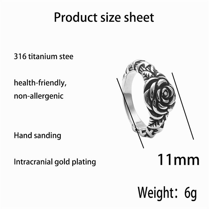 Titanium Steel Flower Ring Retro European American Polished Durable Daily Wear Statement Jewelry Elegant Style