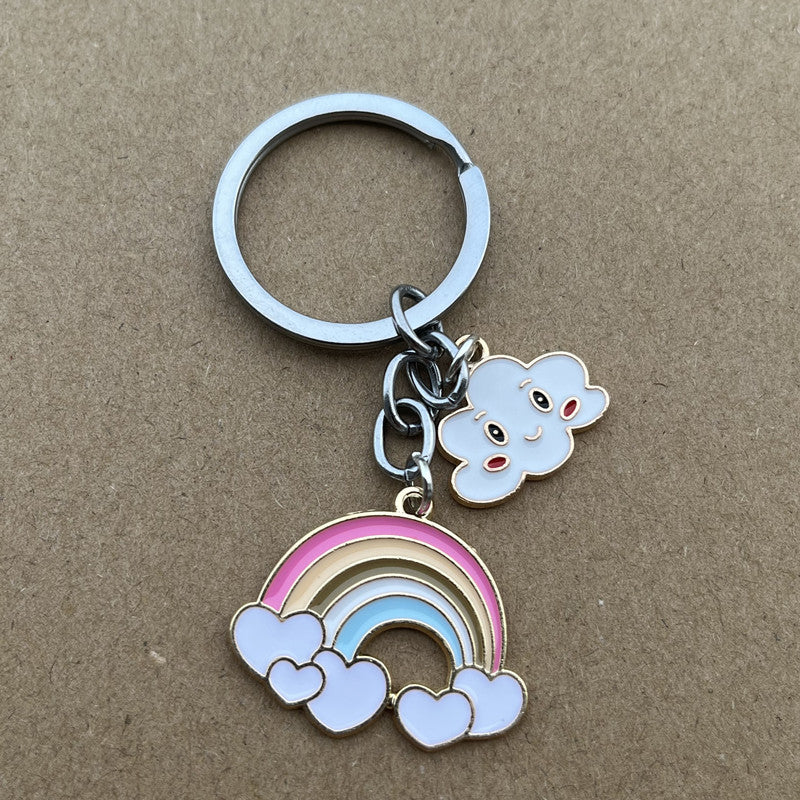 Womens Keychain White Cloud Rainbow Alloy Key Chain Fashion Accessory Gift For Women Simple Gift For Style Now