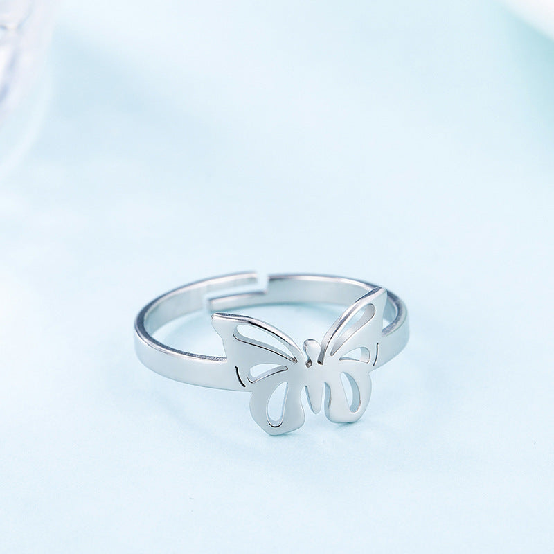 Adjustable Stainless Steel Couple Rings Butterfly Design Fashion Engagement Wedding Bands Promise Jewelry Gift