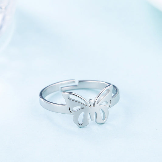 Adjustable Stainless Steel Couple Rings Butterfly Design Fashion Engagement Wedding Bands Promise Jewelry Gift