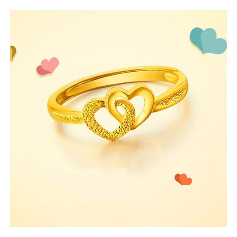 Heart Shaped Gold Electroplated Copper Ring Frosted Ring Simple Fashionable Jewelry For Women Everyday Wearable