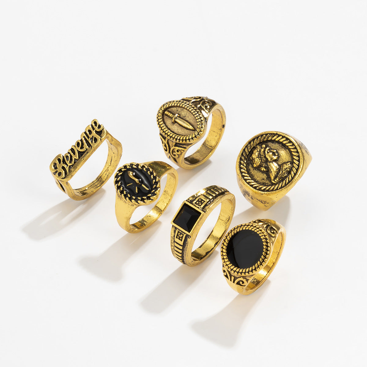 Mens Retro Geometric Ring Gold Plated Metal Jewelry