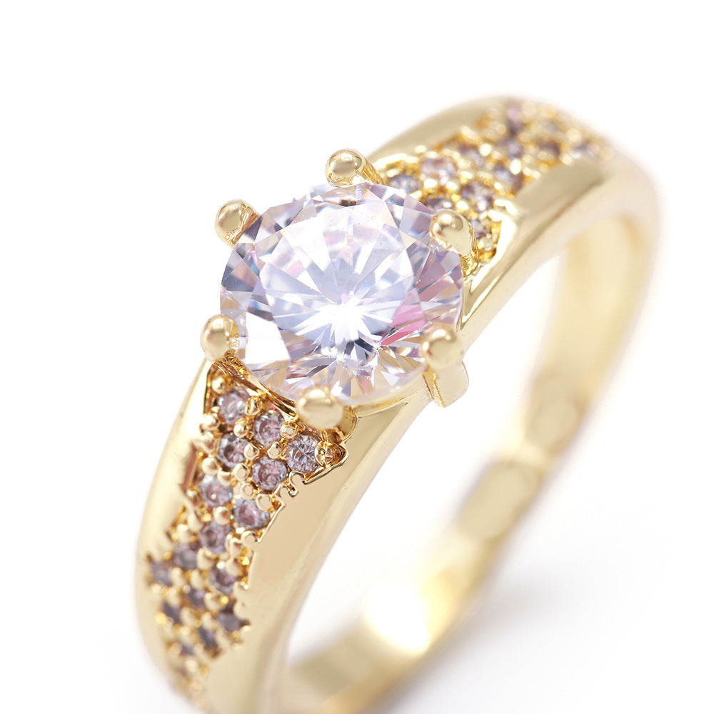 Gold Zircon Ring Copper European American Style Geometric Fashion Jewelry For Women With Zircon Accents Shines