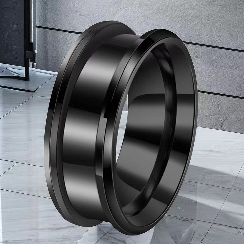 Unisex Ring Double Bevel Grooved Billet Stainless Steel Band Electroplated Geometric Design Ring Ring Band Ring