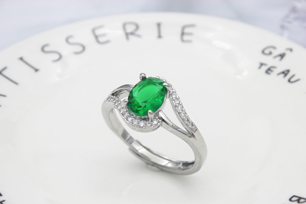 Geometric Emerald Zircon Ring For Women Adjustable Gold Plated Copper Jewelry Gift For Her Daily Wear Elegant Accessory