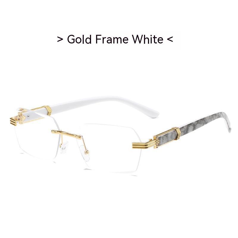 Mens Frameless Sunglasses UV400 Protection Light Tint Marbled Design Gold Frame Black Gray Lenses For Everyday