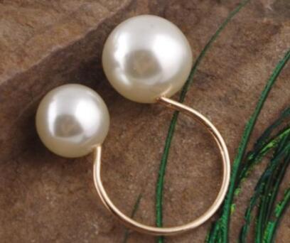 Elegant U Shaped Pearl Inlay Alloy Ring For Women Adjustable Opening Korean Style Birthday Gifts Everyday Wear