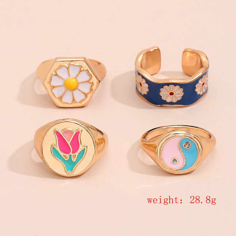 Womens Knuckle Rings Set Fashion Alloy Metal Rings Trendy Four Piece Set For Everyday Wear Chic Stackable Sets