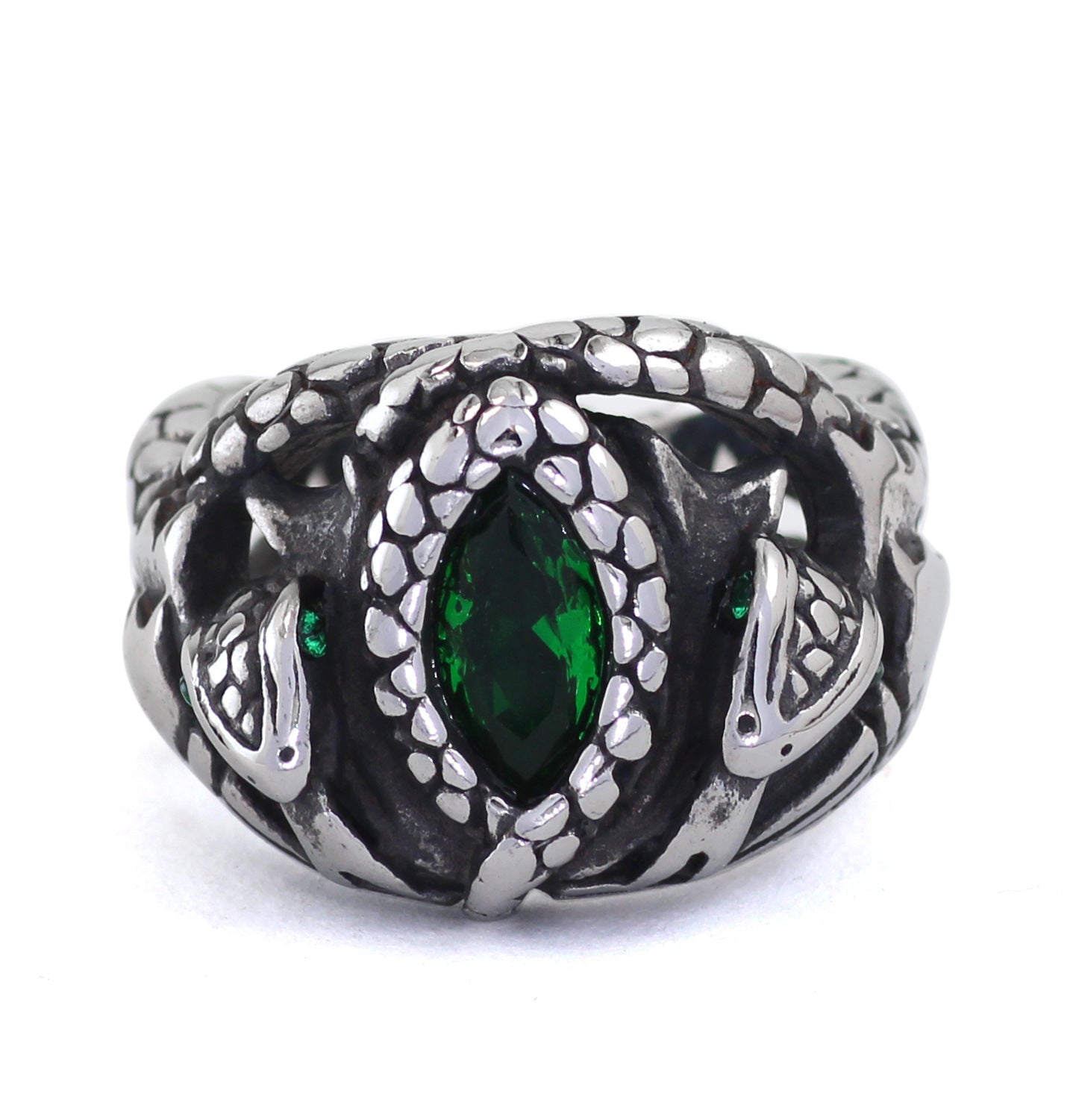 Stainless Steel Ring for Men Women Jade Inlay Punk Rock Jewelry Biker Ring Statement Fashion Accessories Stainless Steel Band Ring