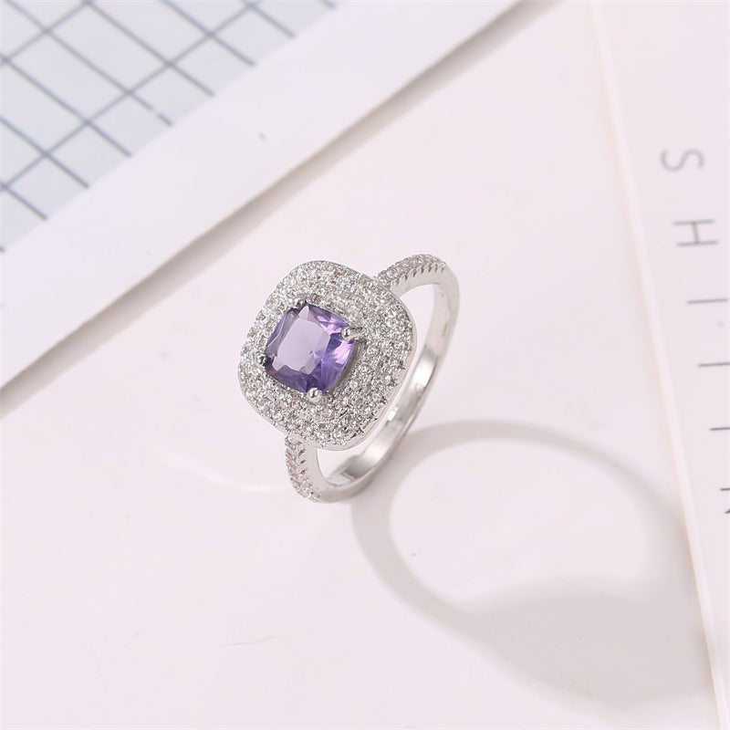 Zircon Micro Inlaid Geometric Ring Copper Plated Fashion Jewelry For Women Elegant Office Lady Style Modern Trendy Gift