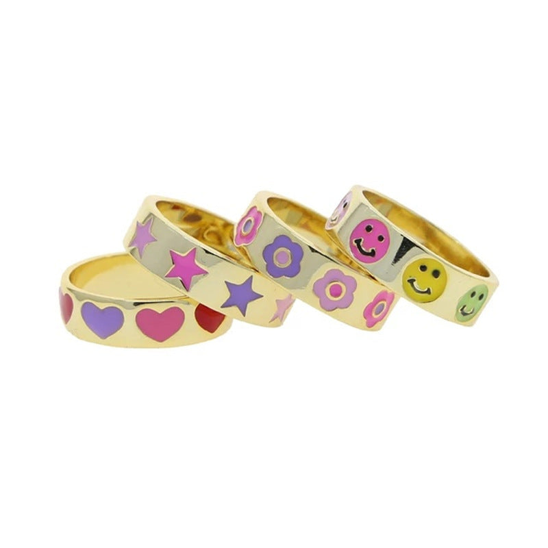 Smiley Face Flower Ring Electroplated Korean Retro Design