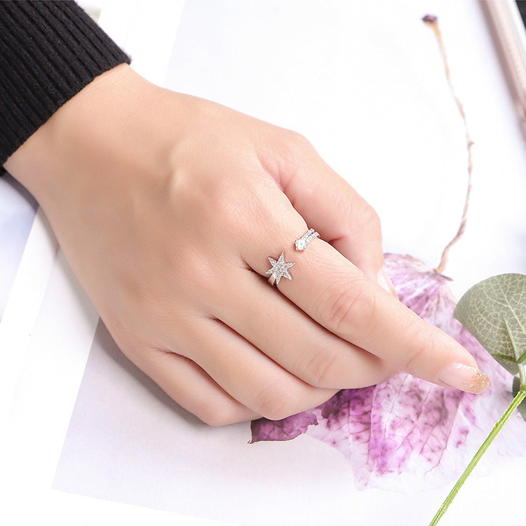 Womens Hexagonal Star Zircon Ring Gold Plated Adjustable Dainty Fashion Jewelry Gift For Elegant Everyday Wear