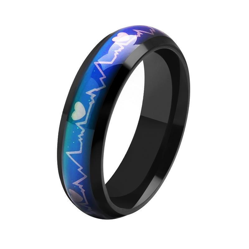 Titanium Steel Couple Rings Geometric Design With Color Changing Thermochromic Inlay For Him And Her Fashion Accessory