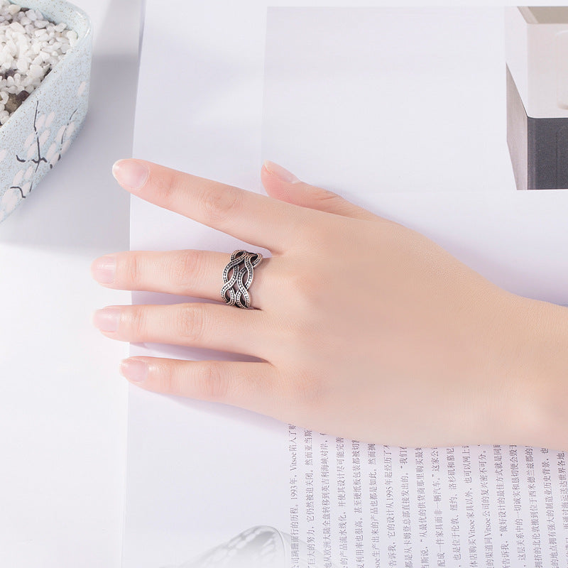 Unisex Geometric Ring Adjustable Opening Nepali Style Thai Silver Retro Punk Ring For Men And Women Gift Ideas