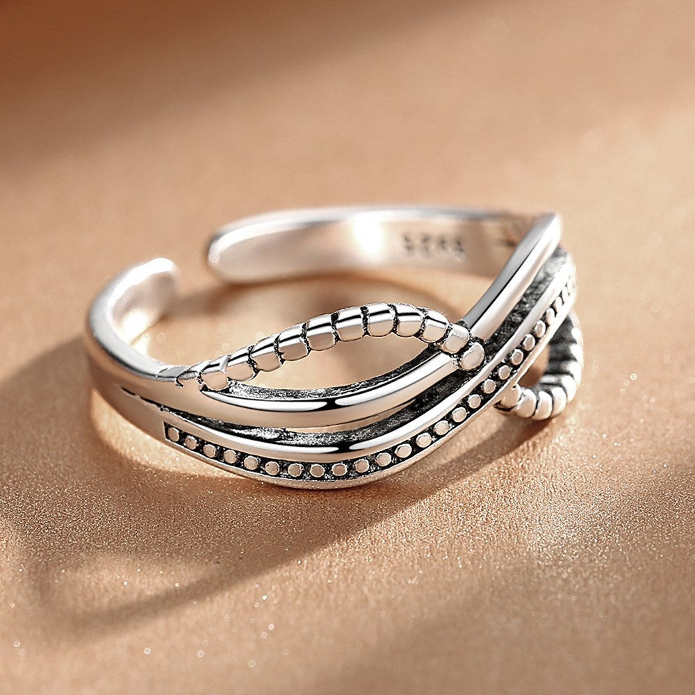 Womens Vintage Thai Silver Adjustable Ring Electroplated Finish Fashion Jewelry Elegant Vintage Style Statement