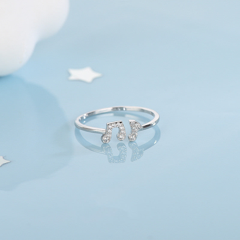 Womens Sterling Silver Ring With Diamond Accent Musical Note Design Adjustable Opening Gift For Her Elegant Style