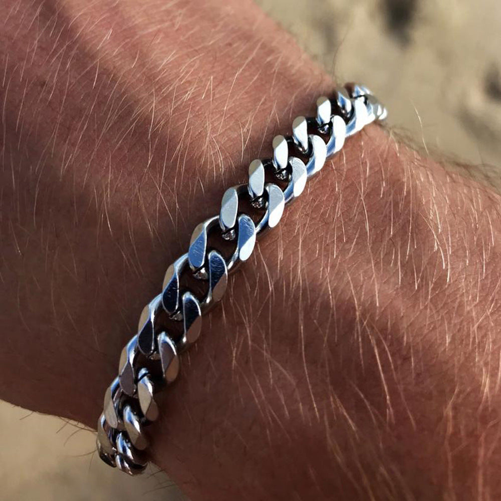 Mens Stainless Steel Cuban Link Bracelet Adjustable Six Sided Geometric Design Unisex Anniversary Gift Everyday