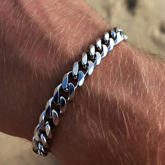 Mens Stainless Steel Cuban Link Bracelet Adjustable Six Sided Geometric Design Unisex Anniversary Gift Everyday