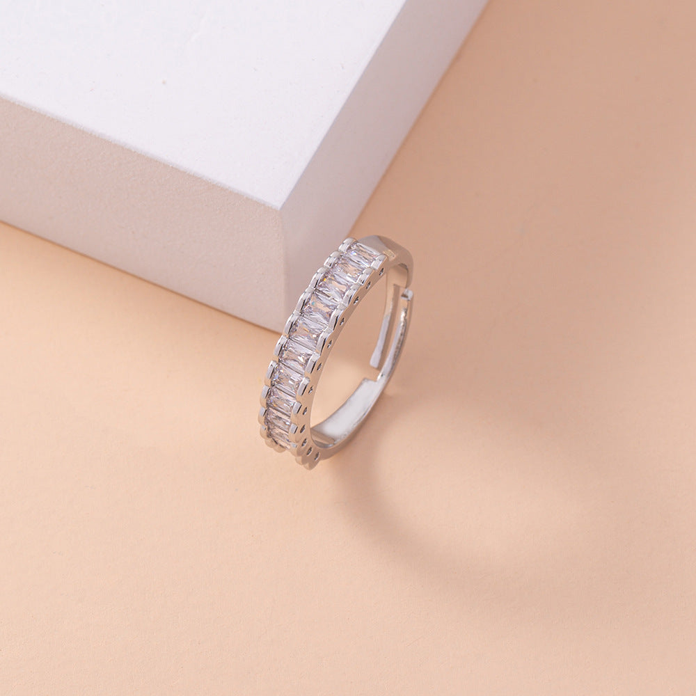 Adjustable Copper Ring For Women Geometric Zircon Inlay One Size Fits Most Simple Band Gift Elegant Style Chic