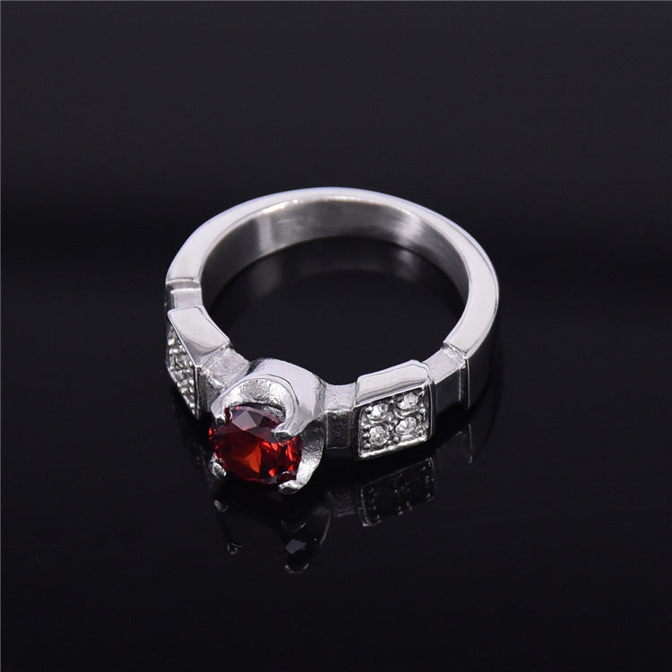 Womens Diamond Ring Four Claw Ring Titanium Steel Ring Ruby Ring Fashion Jewelry Number Letter Text Design Polished Ring Gift for Her Steel Color