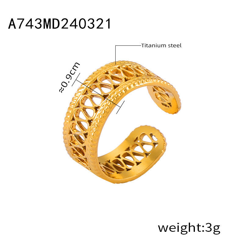 Simple Hollow Out Line Stitching Titanium Steel Gold Plated Ring For Women Open Mouth Design Trendy Jewelry Gift