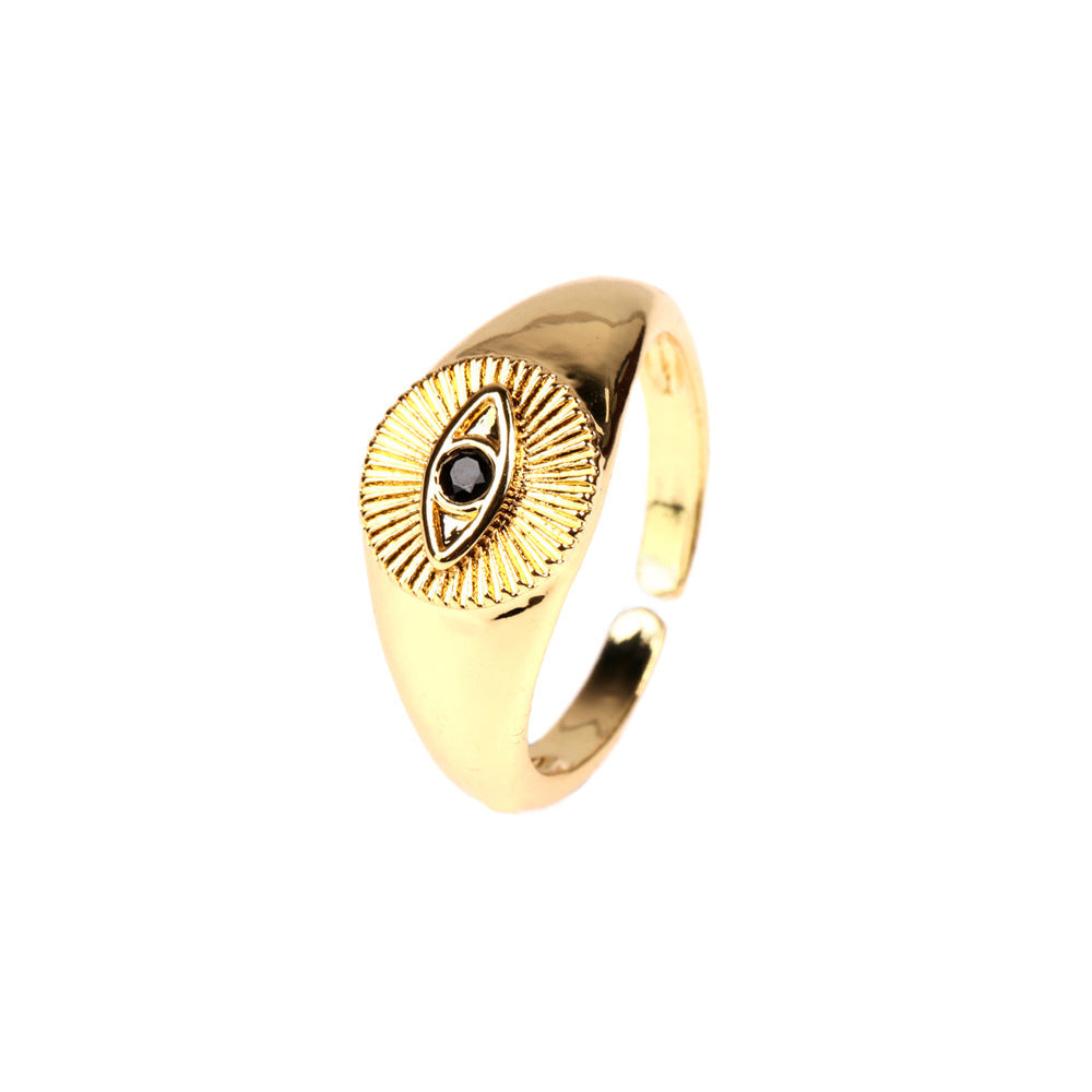Geometric Eye Design Ring 18K Gold Plated Copper Adjustable Opening Band Geometric Statement Jewelry For Everyday Wear