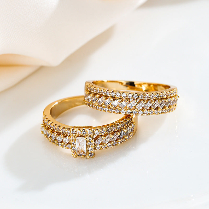 Womens Copper Ring Set With Zircon Stone Geometric Electroplated Jewelry European American Style Fashion Rings Pair