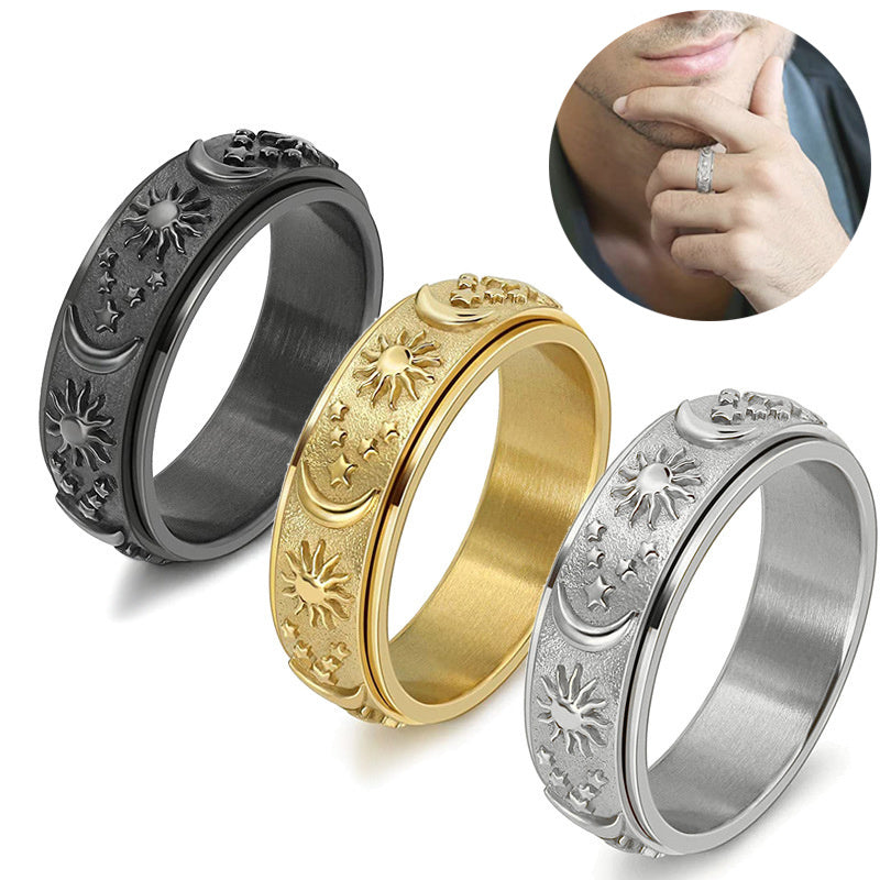 Women Rotatable Stars Sun Moon Ring Titanium Steel Celestial Geometric Design Electroplated Silver Gold Jewelry
