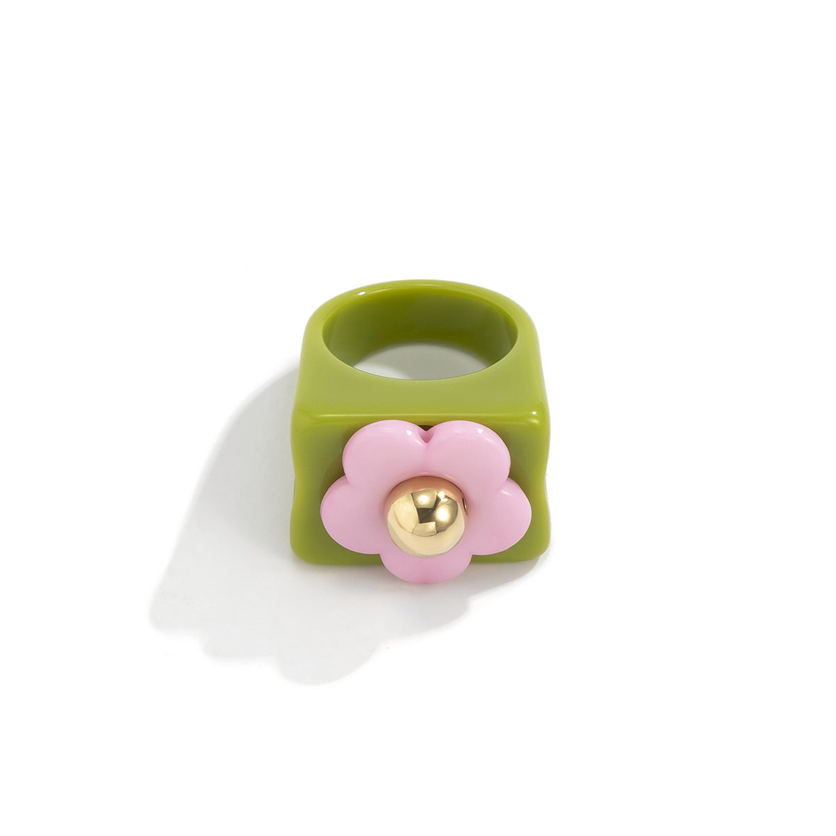 Womens Flower Resin Ring Wide Floral Statement Fashion Ring