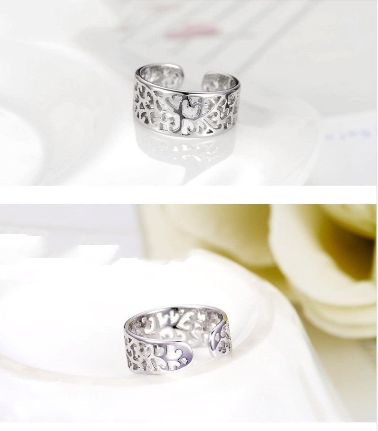 Womens Heart Ring Natural Carved Tail Silver 800 White Copper Jewelry Gift For Her Handcrafted Design Gift Gem