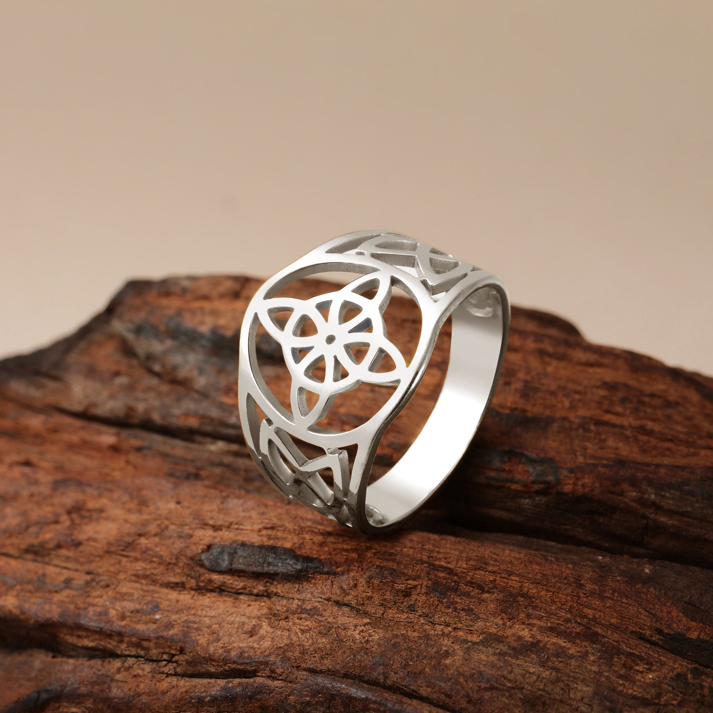 Unisex Stainless Steel Ring With Celtic Knot Cut Out Hollow Design For Engagement Or Proposal For Couples Gift