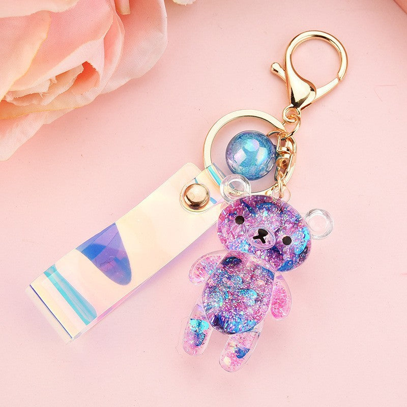 Oil Filled Bear Keychain Cute Animal Keyring Acrylic Bag Charm for Backpacks Purses Colorful Pendant Accessory